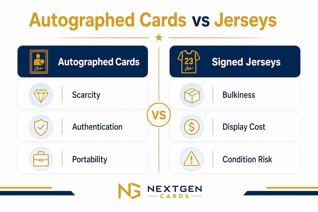 Infographic comparing autographed cards and signed jerseys