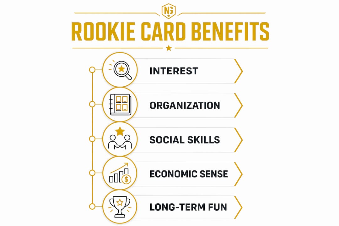 Infographic showing benefits of rookie card collecting for kids