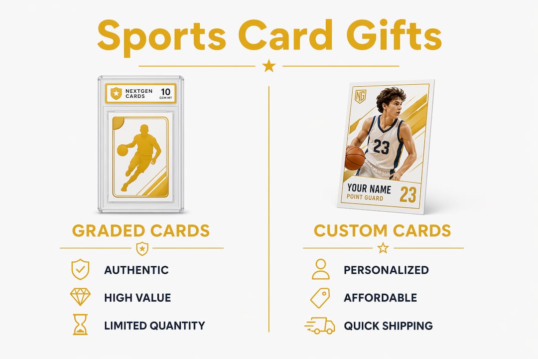 Infographic comparing graded cards and custom personalized cards as gift types