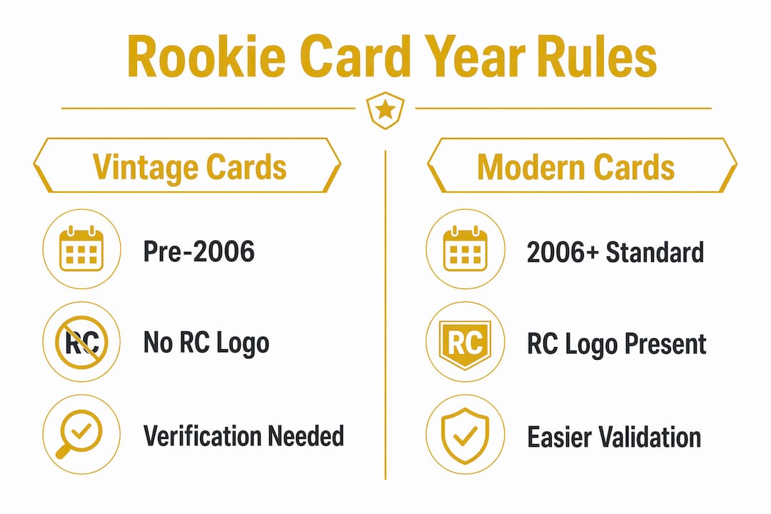 Infographic comparing vintage and modern rookie card production years