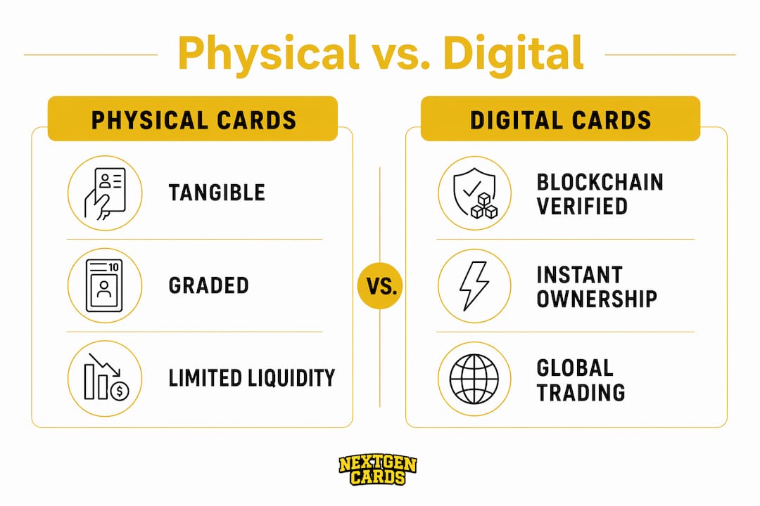 Infographic comparing physical and digital sports cards