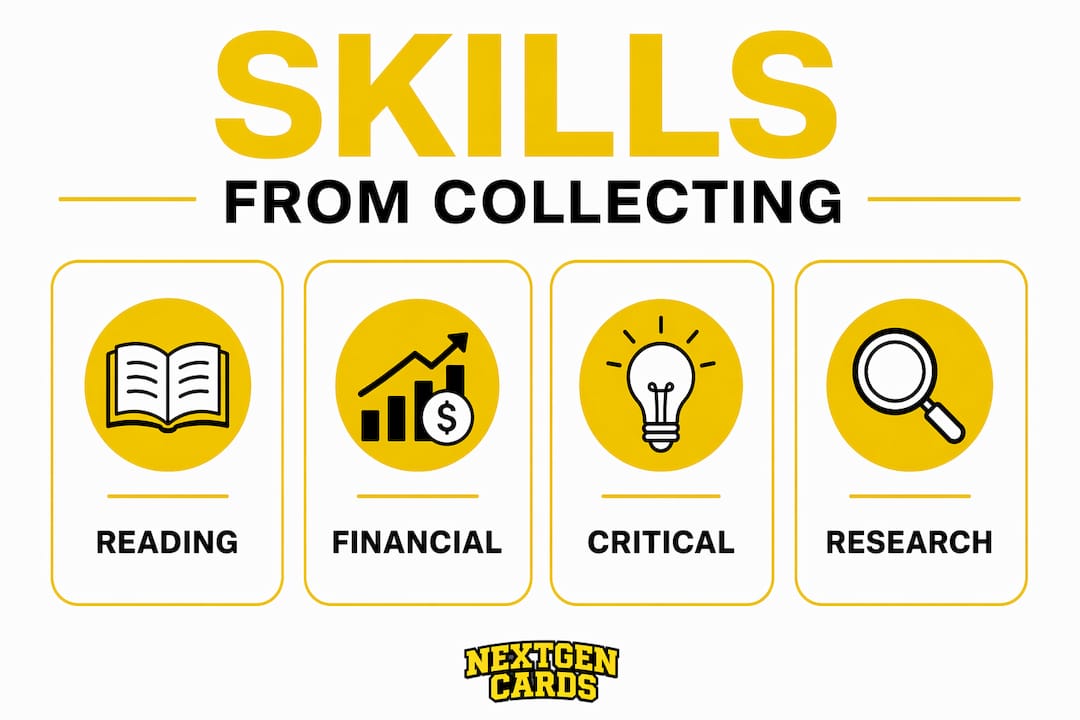 Infographic showing skills learned from sports card collecting