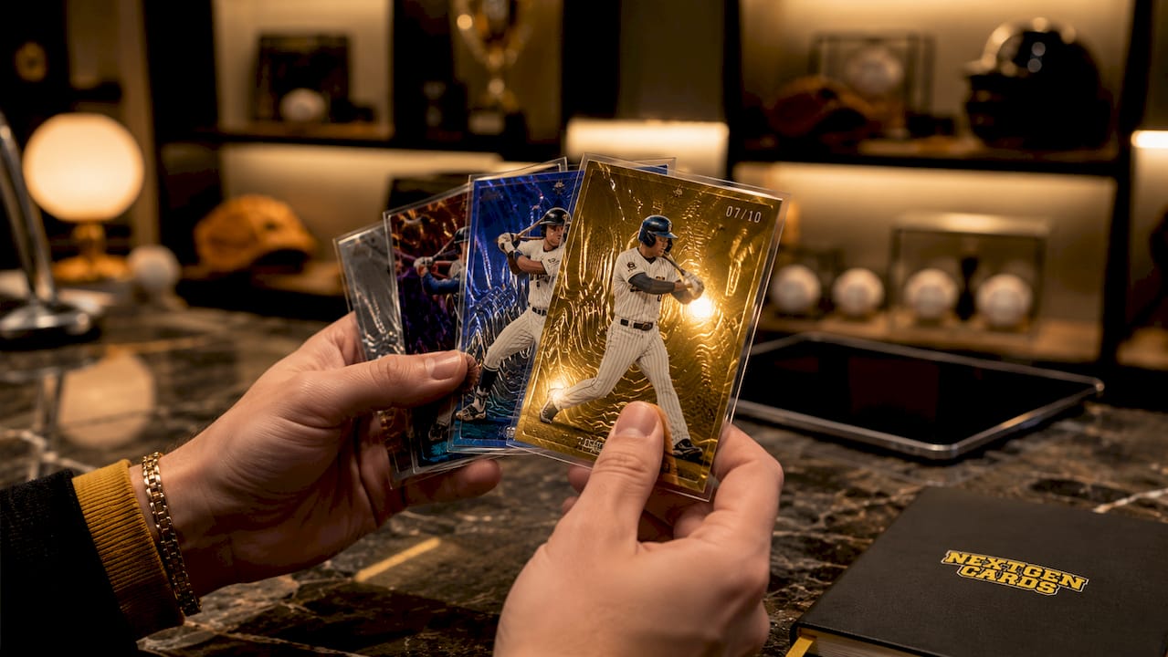 Hands displaying numbered MLB Finest cards overhead