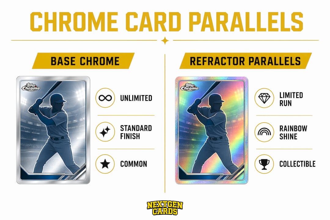 Infographic comparing base chrome and refractor parallels