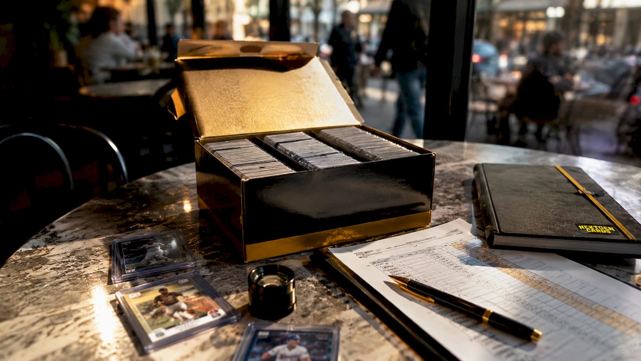 Opened hobby sports card box on wood table