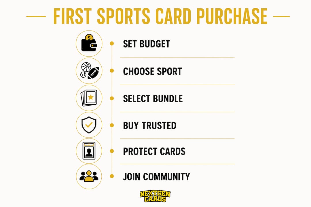 Infographic showing steps for first sports card purchase