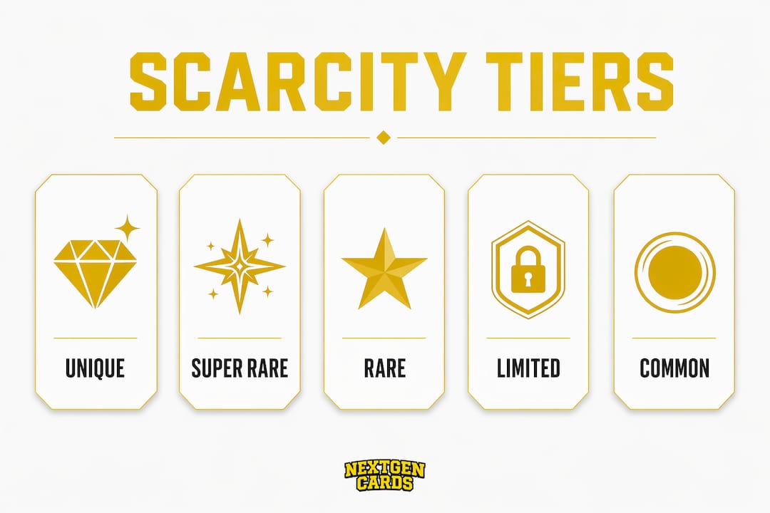 Infographic displaying NFT sports card scarcity tiers pyramid