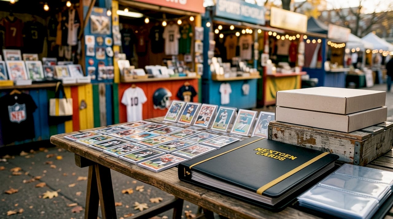 Multi-sport card set materials on hobby shop table