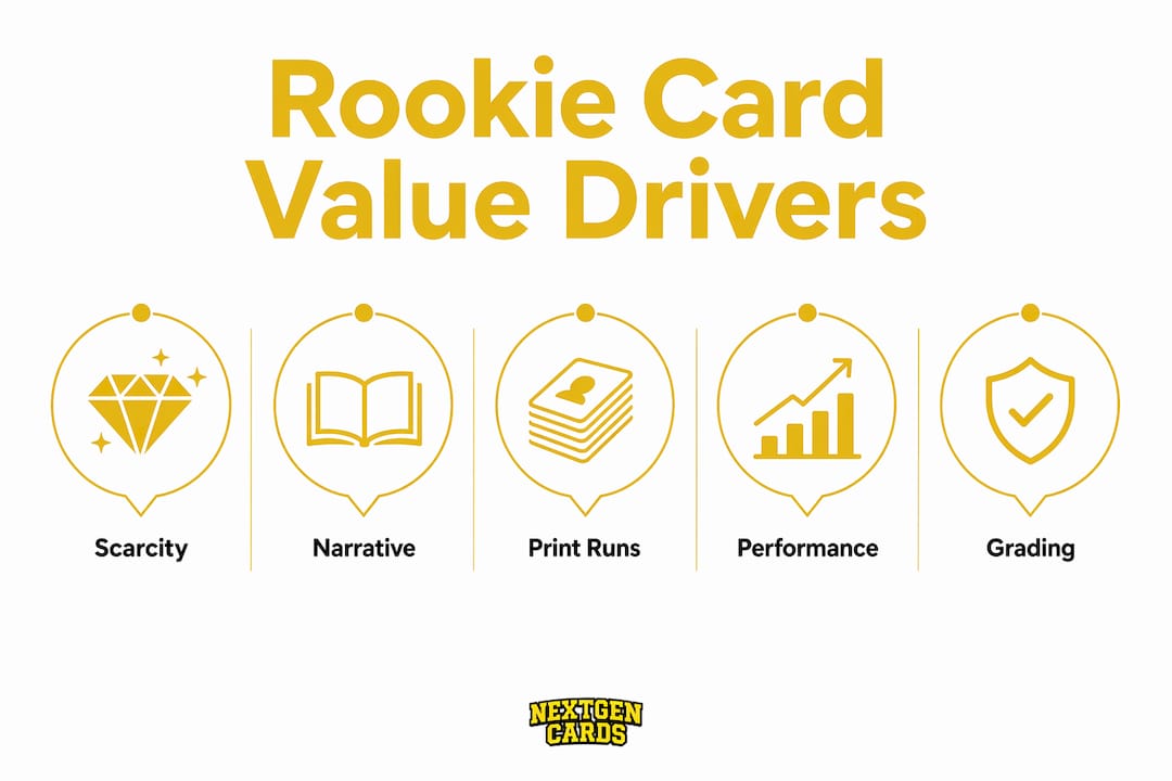 Hierarchy infographic showing rookie card value drivers
