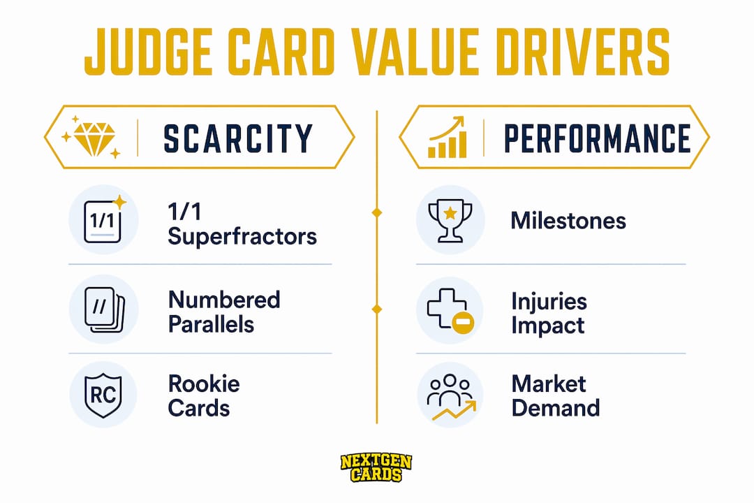 Infographic outlining factors driving Aaron Judge card value