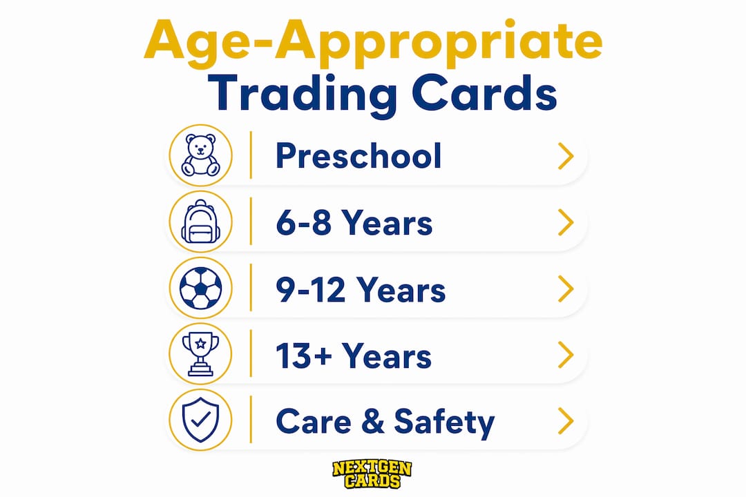 Infographic showing age-appropriate trading card checklist