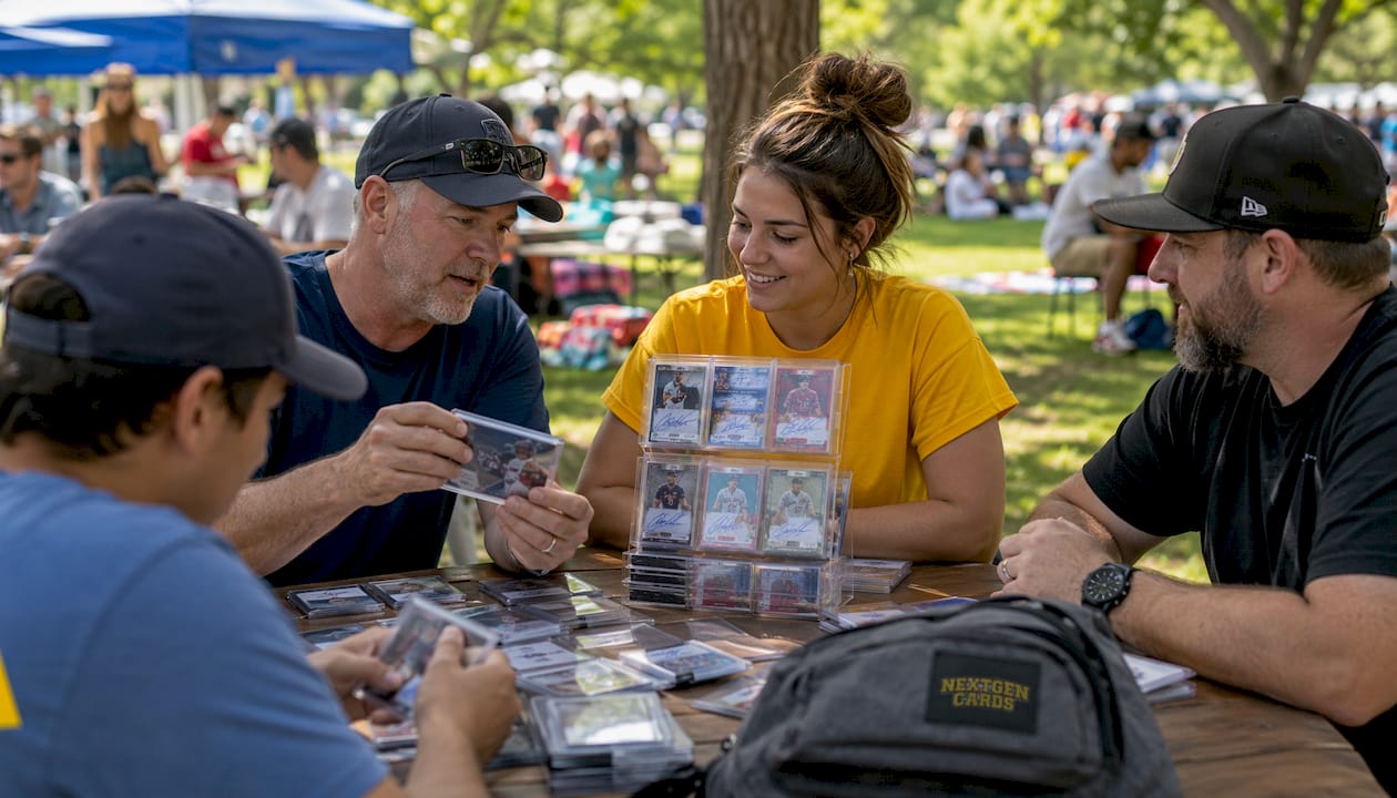 Collectors trading autographed cards at event