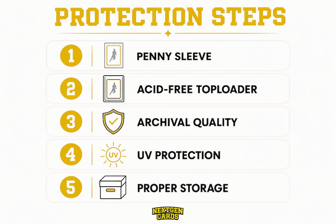 Infographic illustrating steps to protect autographed cards