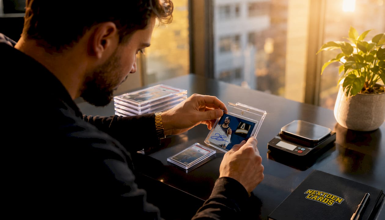 Hands placing Panini Immaculate card in holder