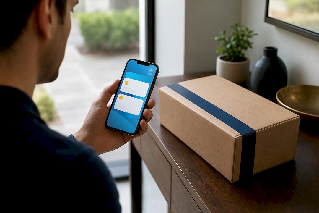 Collector checking a delivery tracking alert