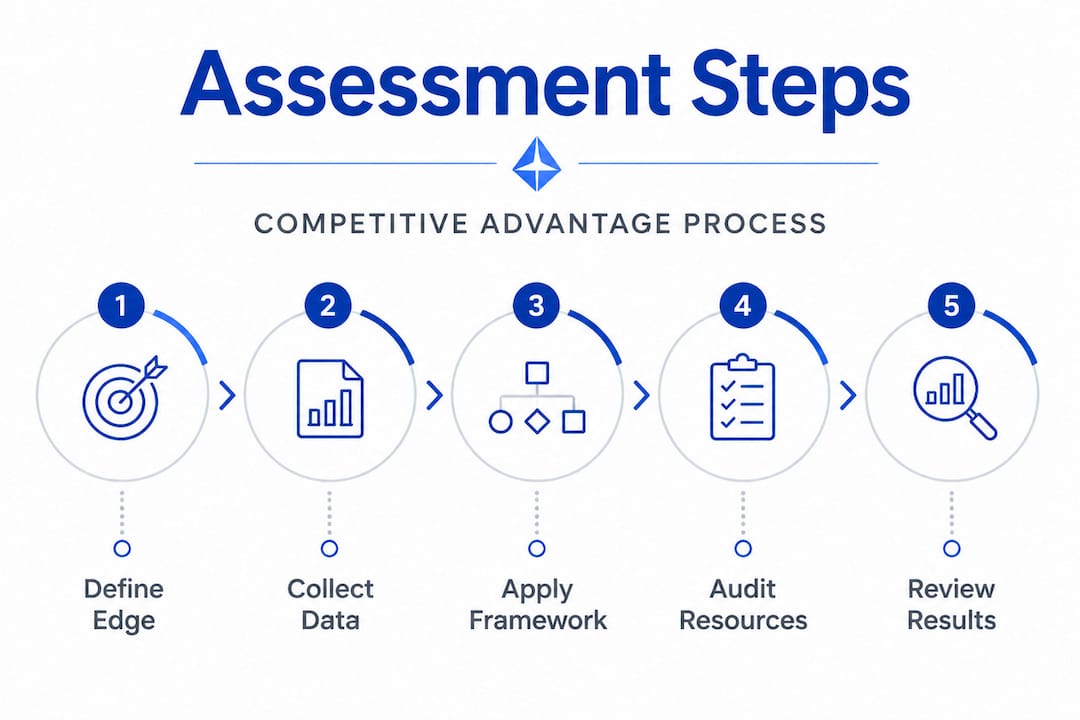 Infographic illustrating competitive advantage assessment steps