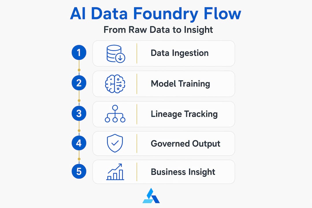 Step-by-step AI data foundry process infographic