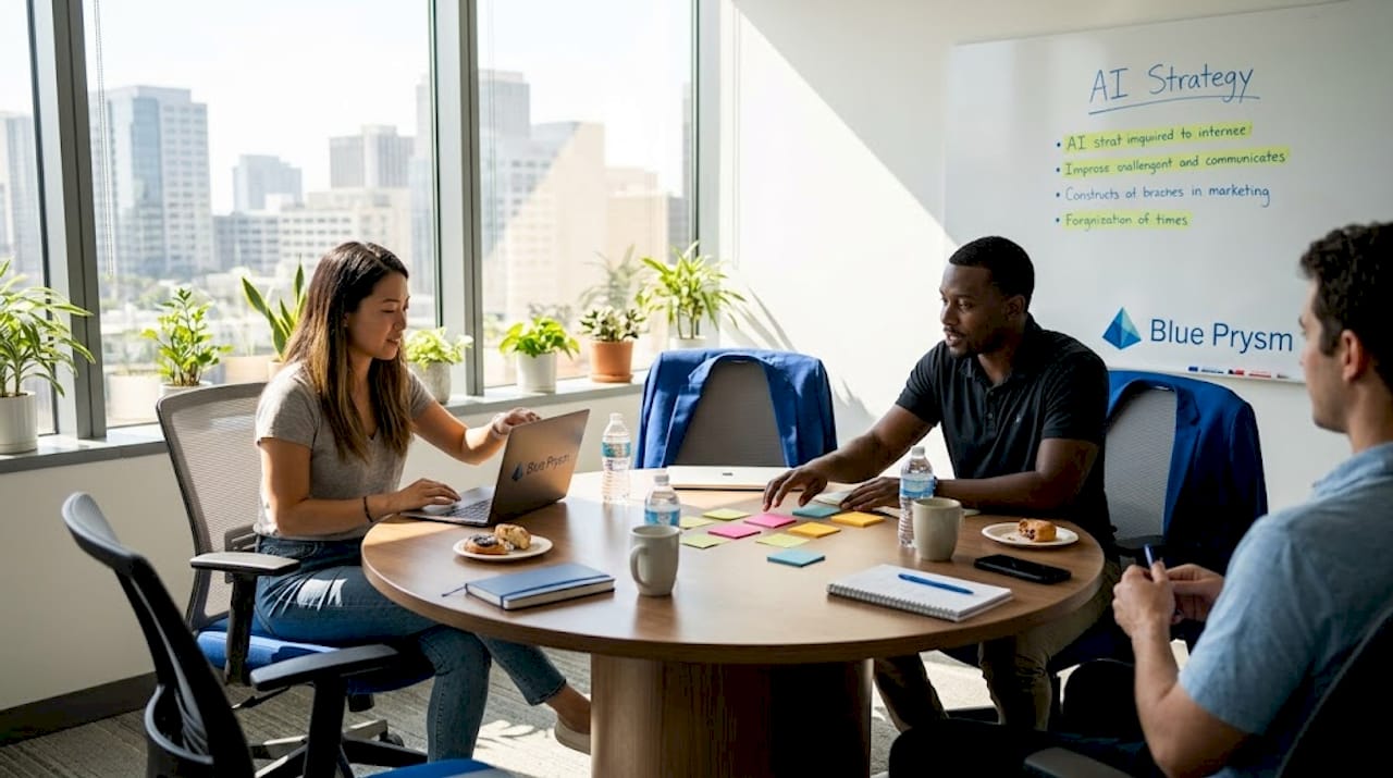 Coworkers planning AI strategies in meeting