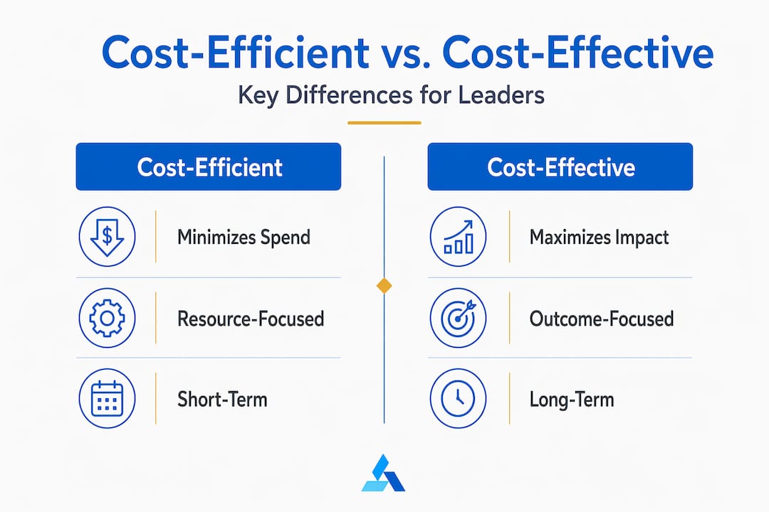 Infographic comparing cost-efficient and cost-effective approaches