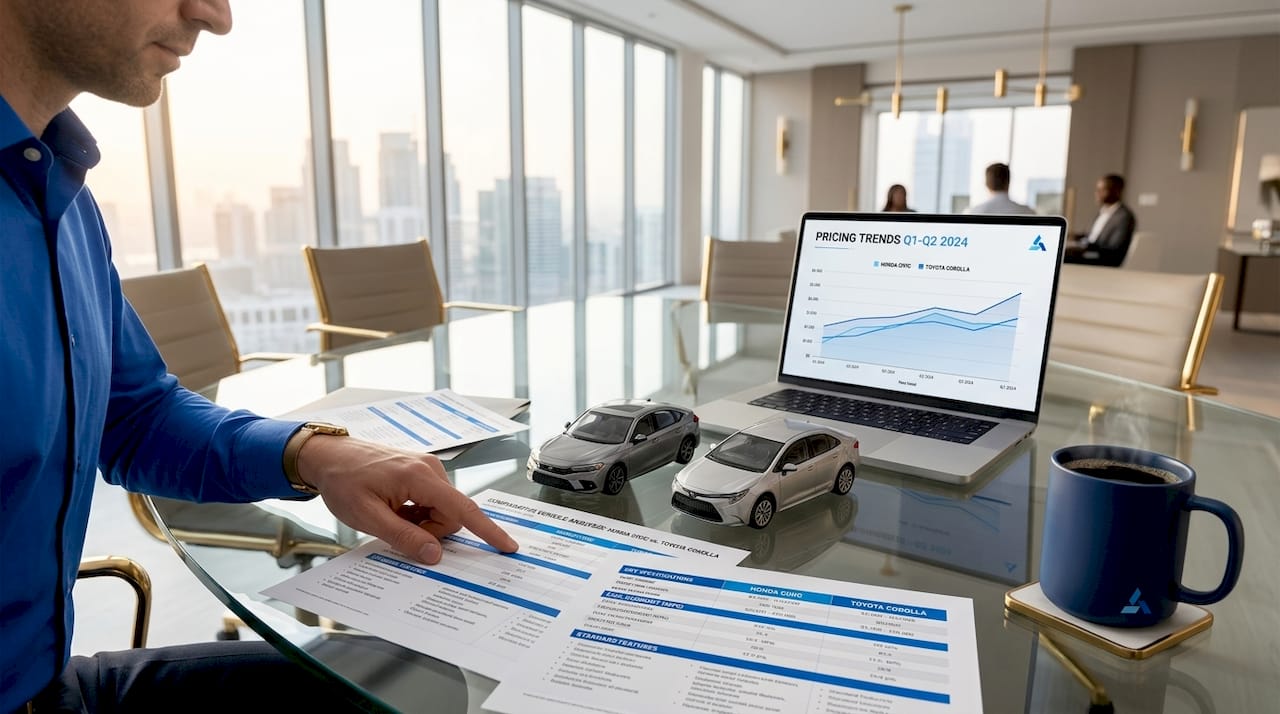 Analyst comparing direct competition car models