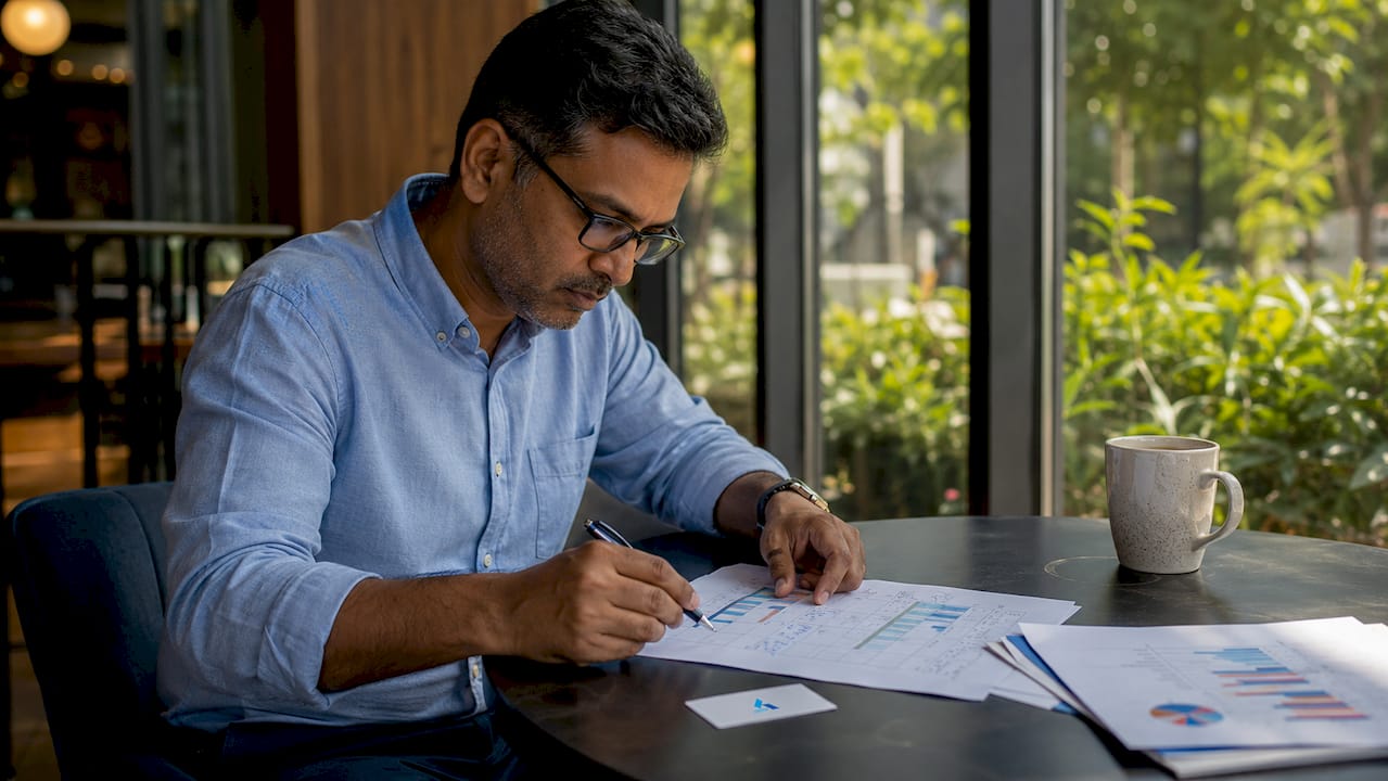 Man reviewing data spreadsheets at desk