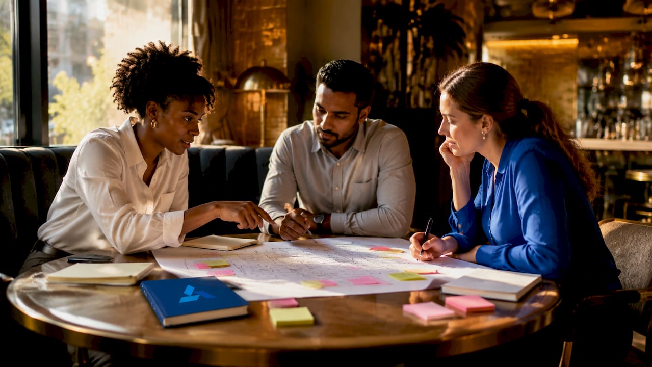 Team collaborating on competitive landscape map