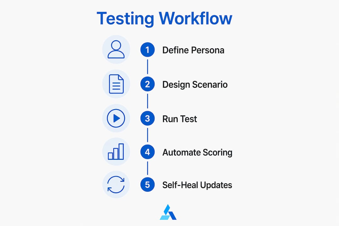 Infographic illustrating AI scenario testing process
