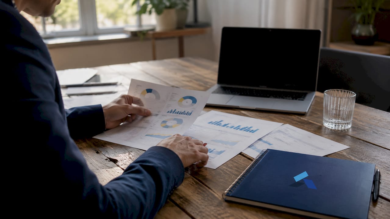 Hands reviewing competitor tracking documents at conference table