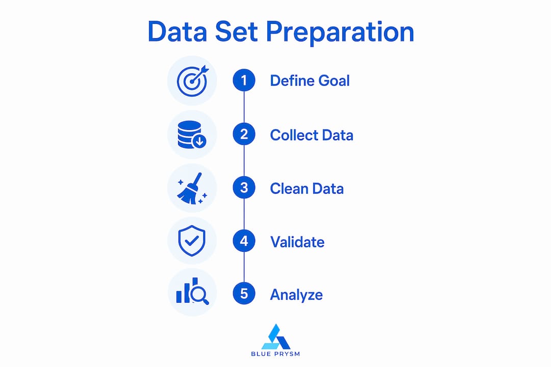 Infographic showing 5-step data set preparation process