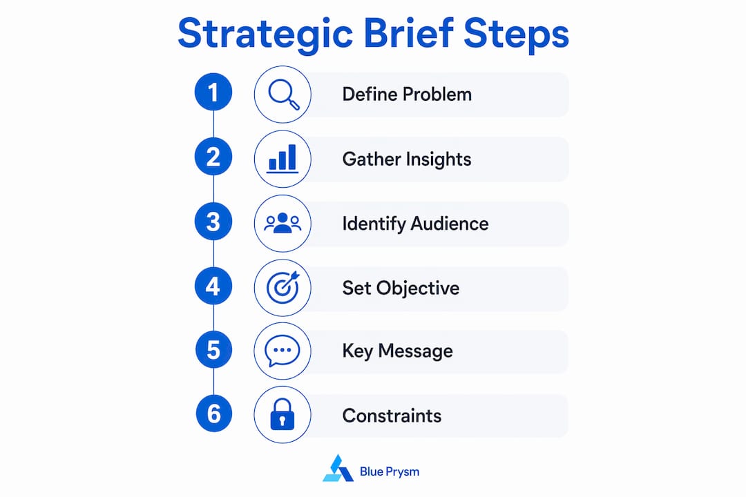 Infographic outlining key step-by-step process for creating a strategic brief