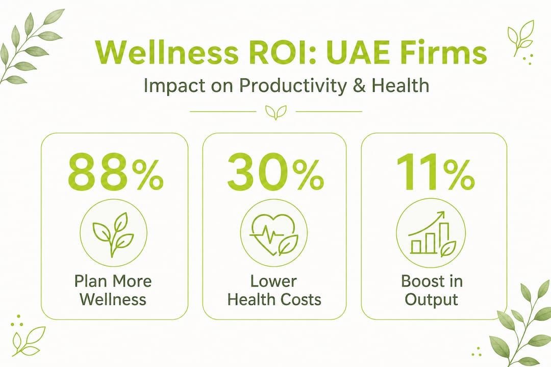 Infographic with UAE wellness program benefits statistics