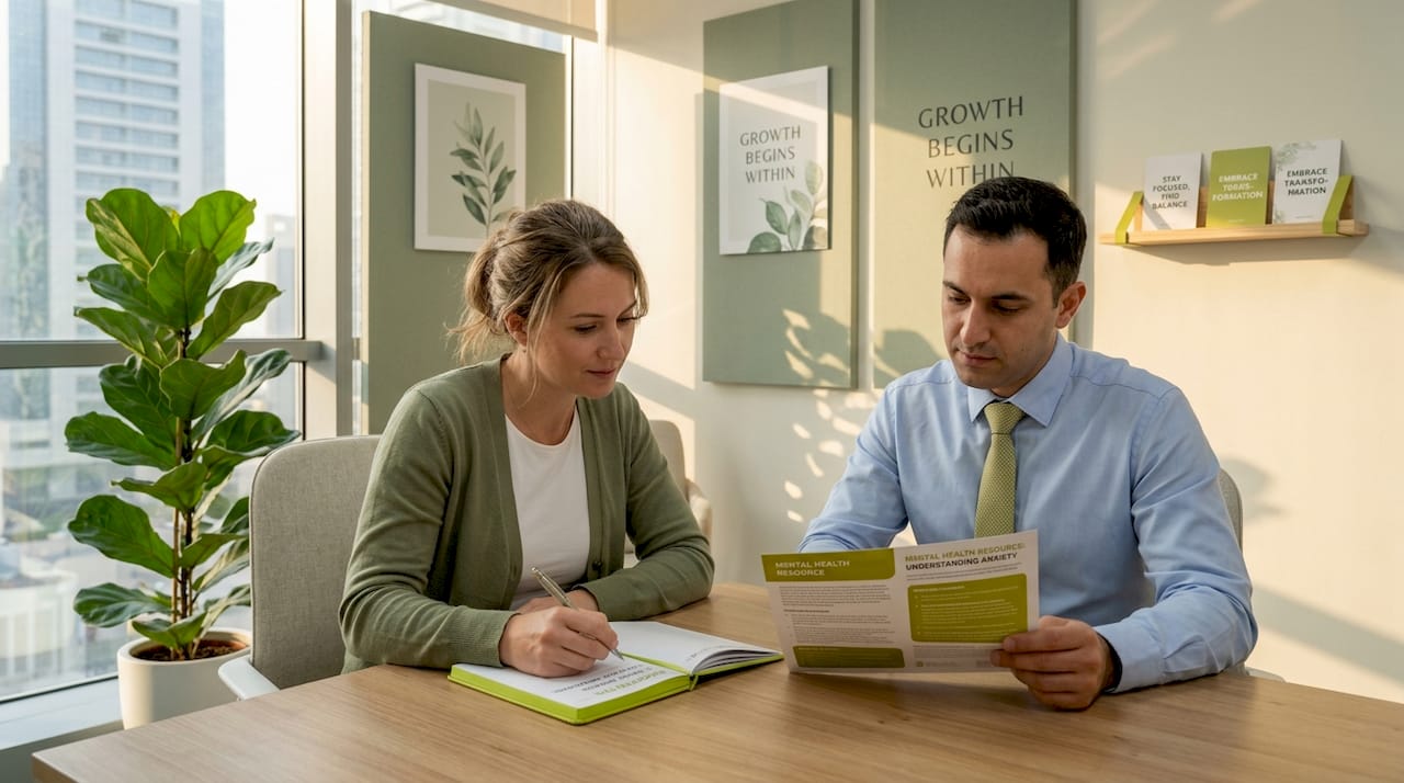 Employees using wellness resources in breakout room