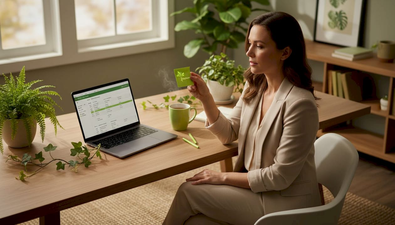 Businesswoman reflecting at office desk