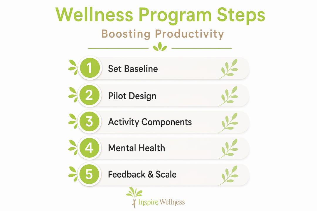 Infographic showing five wellness program steps