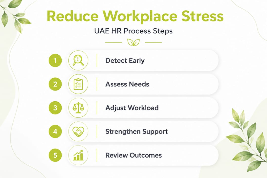 Infographic showing process to reduce workplace stress