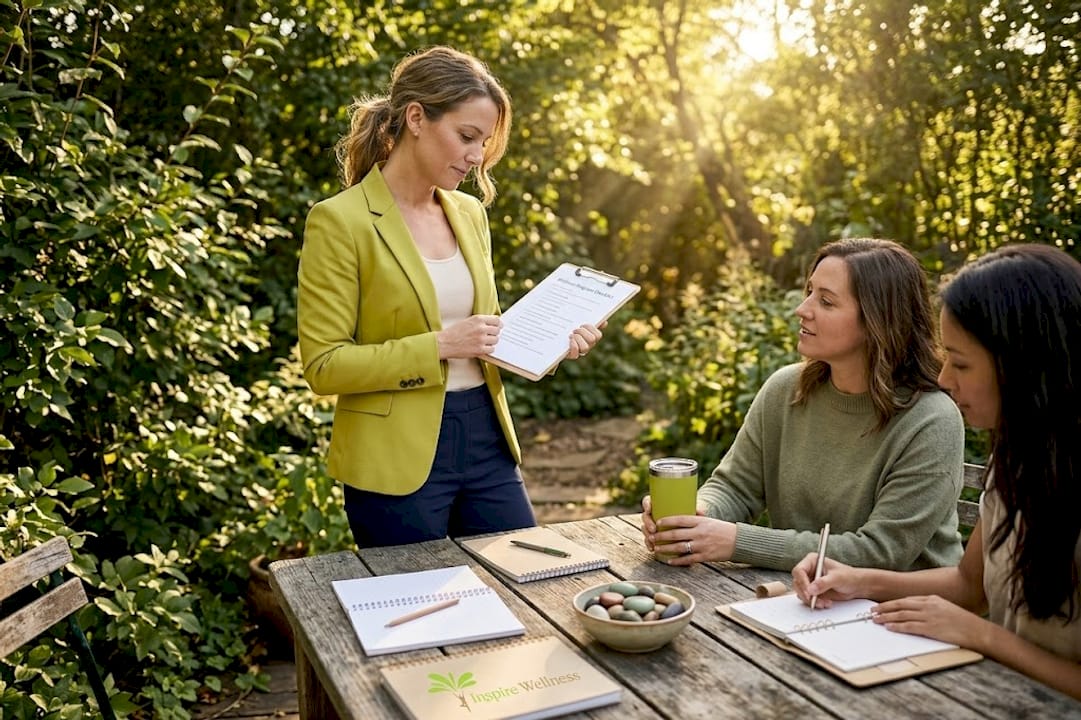 HR manager reviewing wellness checklist in office