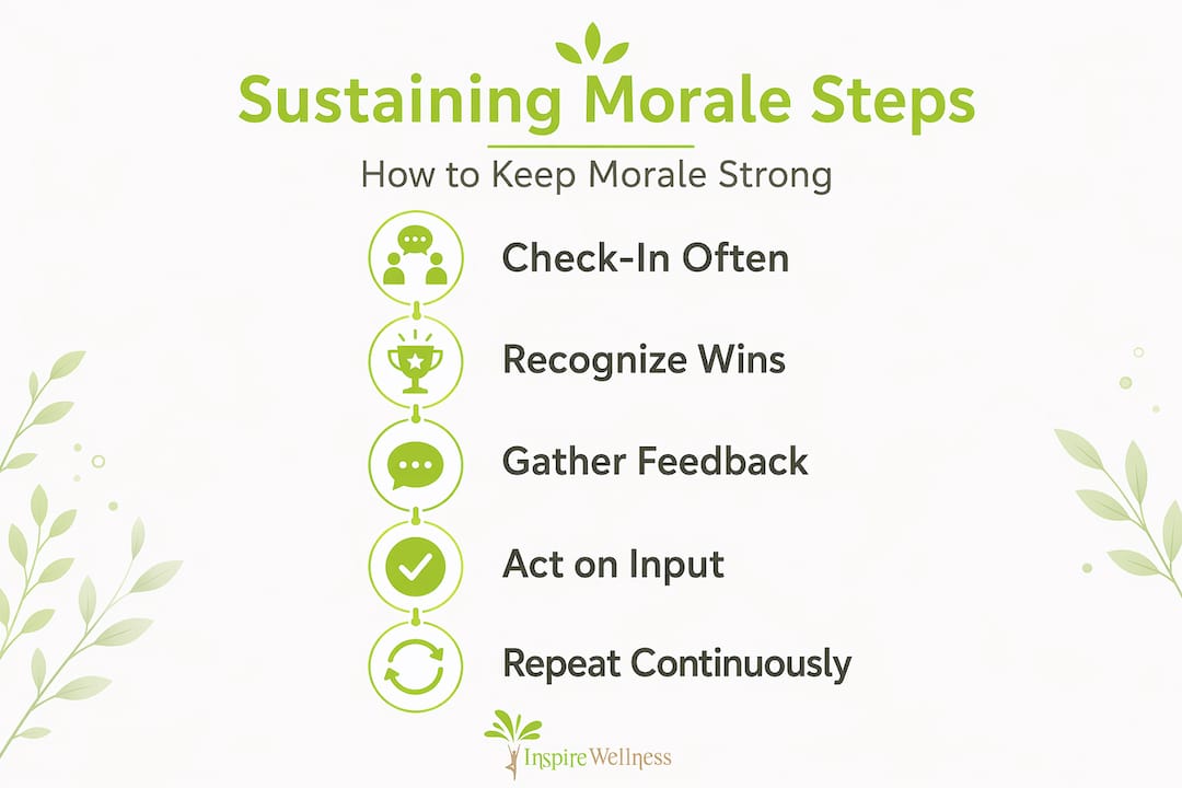 Infographic showing steps for sustaining workplace morale