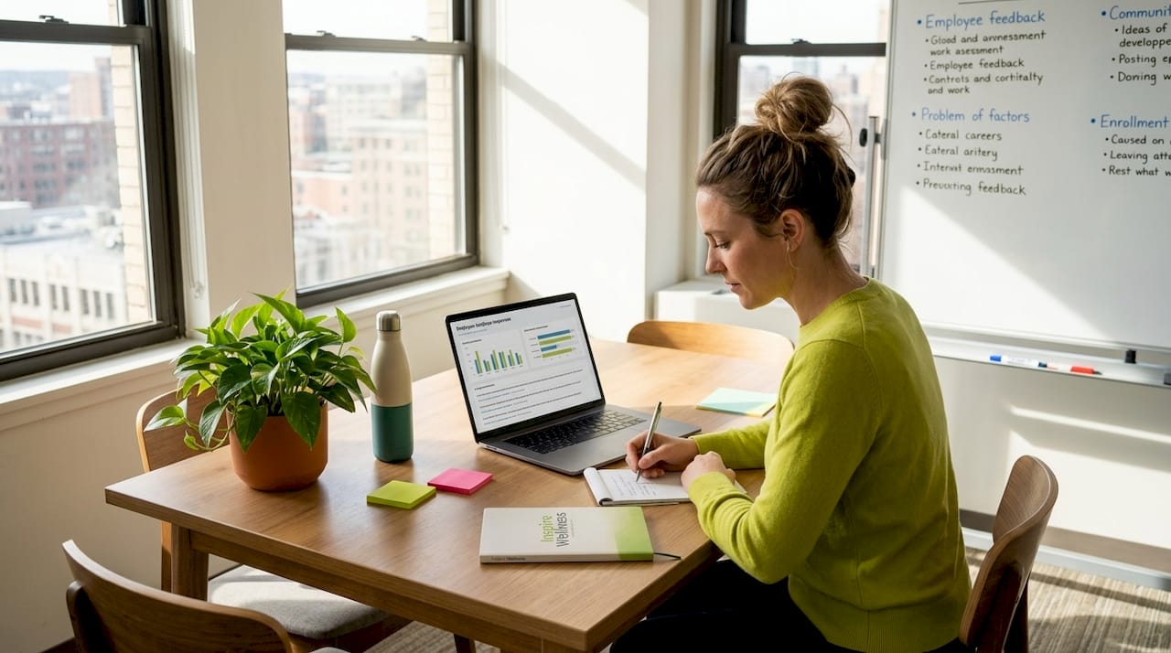 Analyst reviewing employee wellbeing surveys