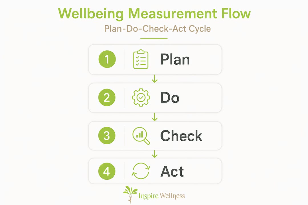Infographic showing PDCA cycle for wellbeing measurement