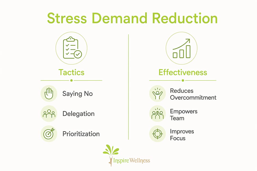 Infographic comparing workplace stress demand reduction tactics and effectiveness