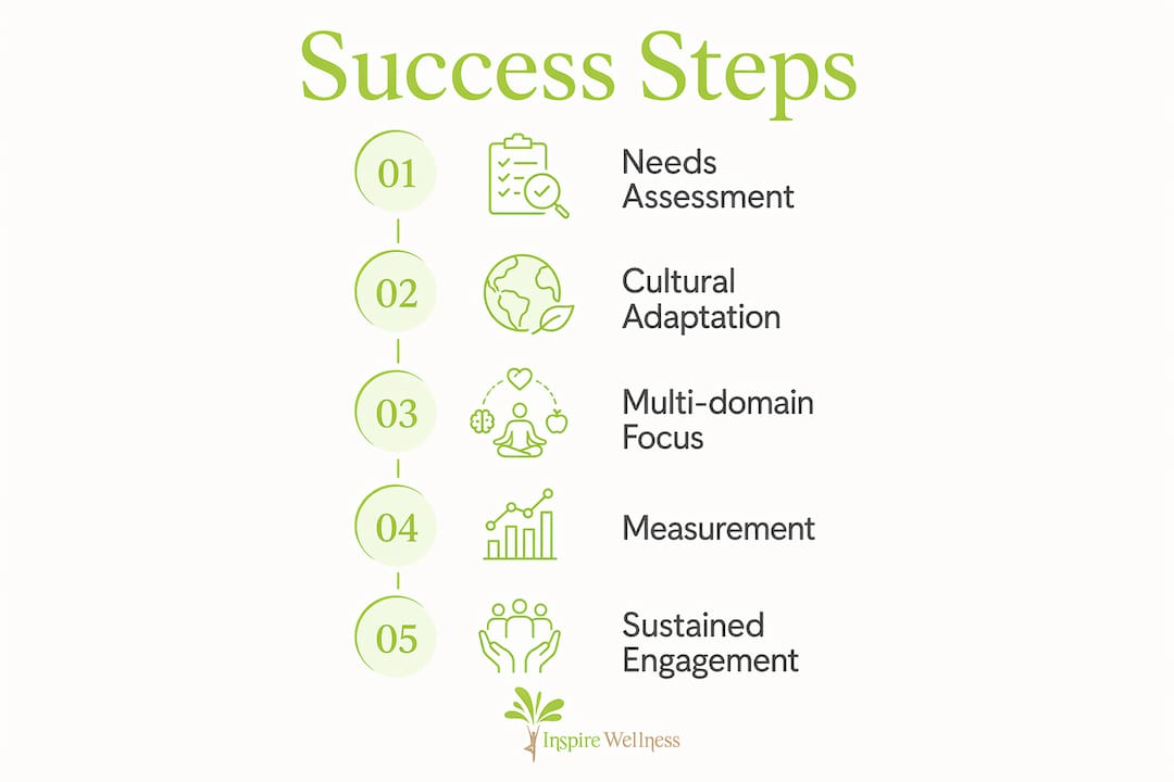 Infographic showing success steps for wellbeing programs