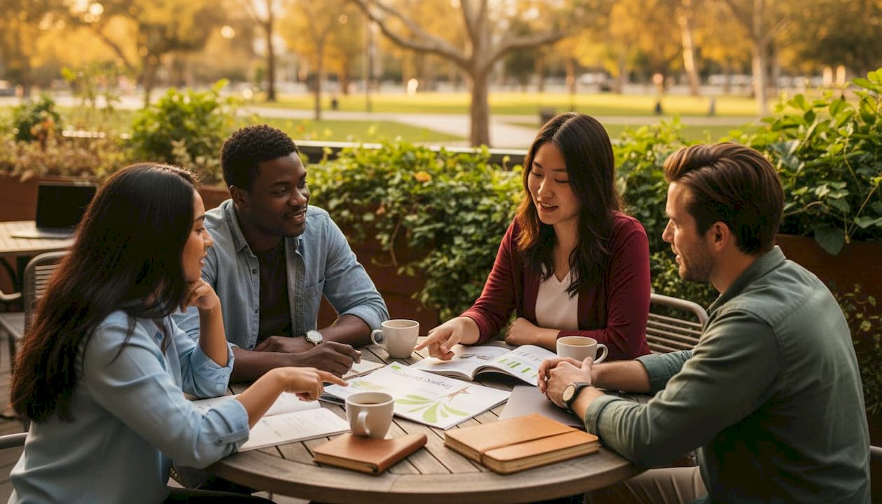 Diverse team discussing employee wellness plans