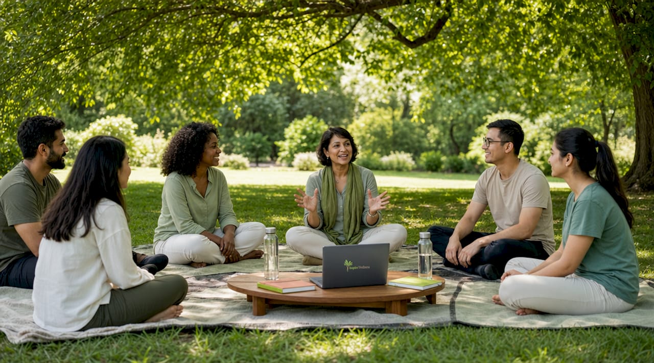 Employees participating in a group wellness session