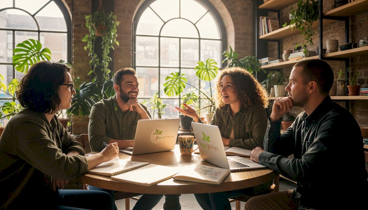 Team collaborating in office meeting