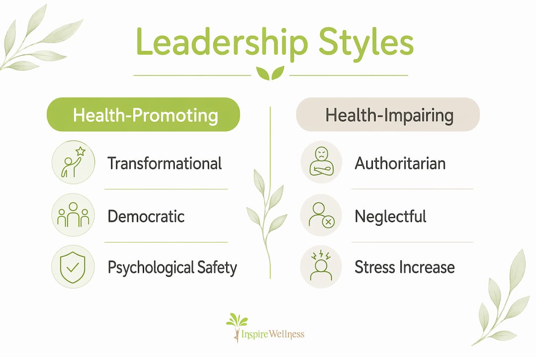 Infographic comparing leadership styles and wellness impact