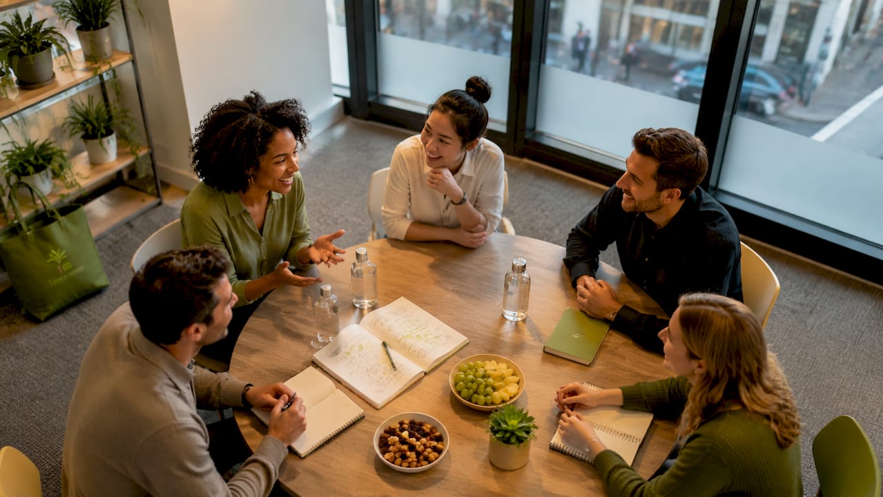 Diverse team collaborating in office meeting