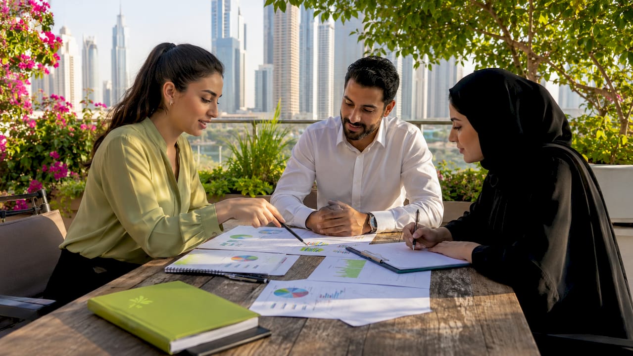 HR team discussing wellness budget around table