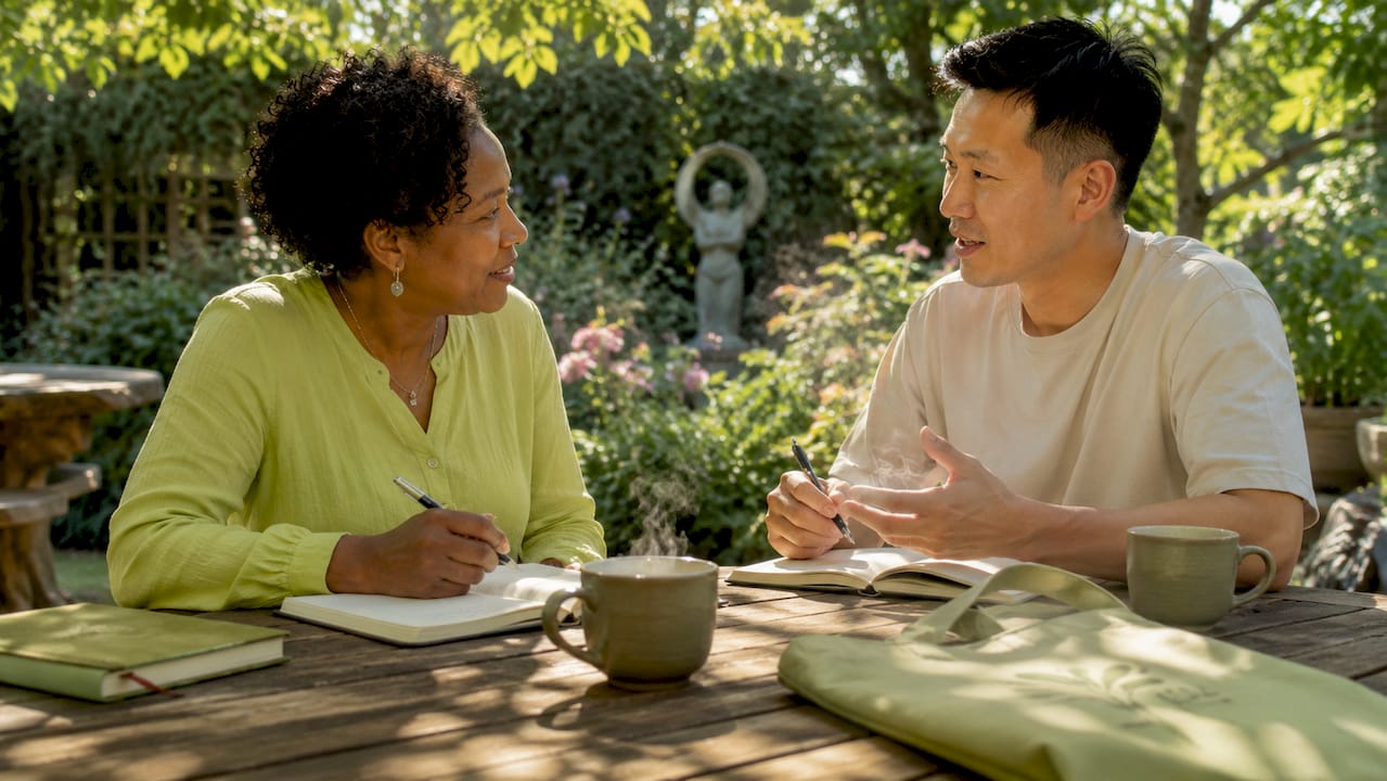 People discussing holistic wellness pillars