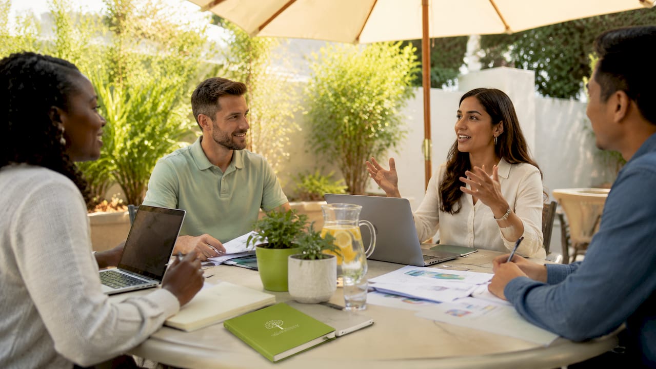 Team financial coaching discussion scene