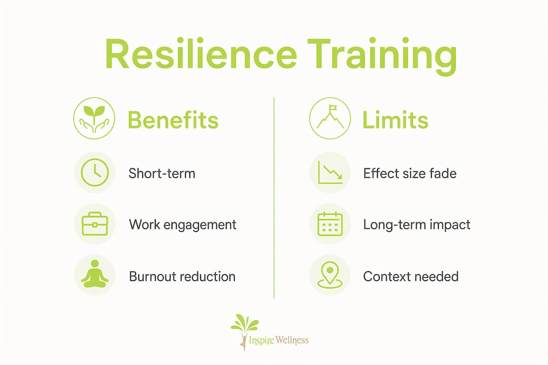 Infographic comparing resilience training benefits and limits